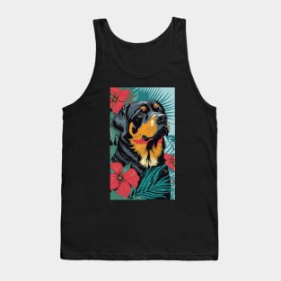 Rottweiler Dog Vibrant Tropical Flower Tall Retro Vintage Digital Pop Art Portrait Tank Top